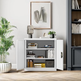 Metalowa szafka z półkami BEATA, 900 x 930 x 400 mm, biała