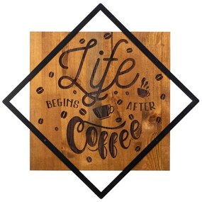 Drewniano-metalowa dekoracja ścienna 54x54 cm Life Begins After Coffee – Wallity