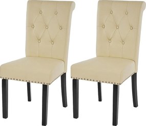 Krzesło do jadalni Chesterfield Il (zestaw 2 sztuk), imitacja skóry, kremowy, ciemne nogi