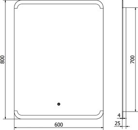 Mexen Nida lustro łazienkowe podświetlane 60 x 80 cm, LED 6000K, antypara - 9806-060-080-611-00