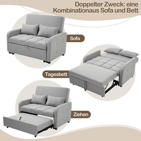 Sofa 2-osobowa rozkładana, rozkładana sofa w tkaninie lnianej - 127 x 75 x 94 cm - z funkcją spania - Szara