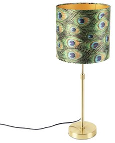 Lampa stołowa regulowana złota/mosiądz klosz welurowy pawie oczka 25cm - Parte klasyczny/Antyczny Oswietlenie wewnetrzne