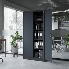 Biurowa szafa metalowa na akta JAN, 900 x 1850 x 400 mm, antracytowa
