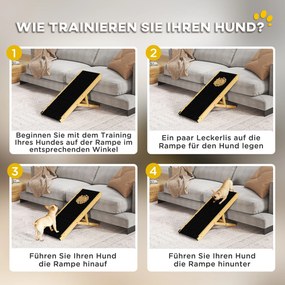 PawHut Rampa dla Zwierząt, Regulowana, 4-stopniowa, Antypoślizgowa, Składana, Drewno Sosnowe, dla Psów do 15 kg