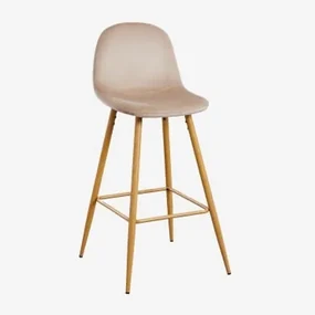 Wysoki Taboret Glamm Welurowy Pszenica Brązowa & ↑75 Cm & Drewno Naturalne - Sklum