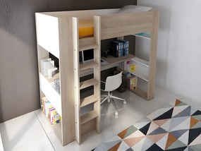 Łóżko antresola z biurkiem i półkami – 90 × 200 cm - Kolor: Dębowy - NOAH II