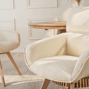 Krzesło Tapicerowane Obrotowe DIAS Kremowe Nowoczesne Boucle