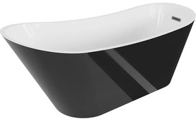 Mexen Alta wanna wolnostojąca 170 x 75 cm, biała/czarna, przelew gun gray szczotkowany - 52141707575-66