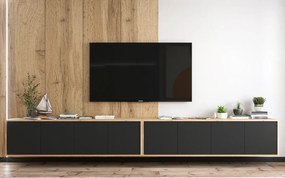 Zestaw wiszących szafek rtv dąb wotan + czarny S7-Z71