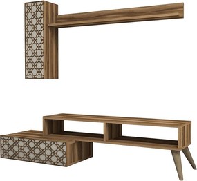 Nowoczesny stolik RTV – 150 cm – orzech i krem ​​– pokryty 100% melaminą