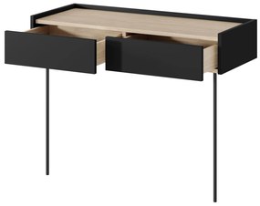 Konsola / toaletka Desin z szufladami i metalowymi nogami 100 cm - czarny mat / dąb nagano
