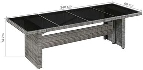 Technorattanowy stół ogrodowy szklany szaro czarny B4-T53