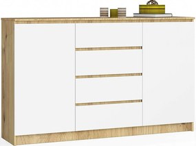 Komoda AKORD K160 Dąb Artisan 160 cm 2 drzwi 4 szuflady kolor Biały mat 4 półki 160x40x99 cm