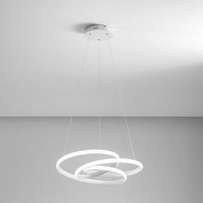 Diva lampa wisząca LED 39 W, ściemnialna, satynowo-białe aluminium, ciepłe światło 3000 K, splecione pierścienie Ø50 cm, nowoczesny design
