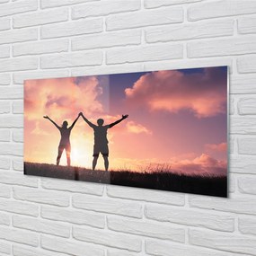 Szklany Panel Sylwetki Ludzi o Zachodzie