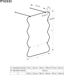 Ścianka prysznicowa Walk in szkło transparentne falowane 8mm MOLIS Wave Duo Clear MASSI | Różne rozmiary : Kolor profili kabiny - złoty, Szerokość ścianki - 110 cm , Typ montażu - WALK IN