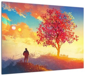 Obraz na szkle drzewa na wzgórzu (70x50 cm)