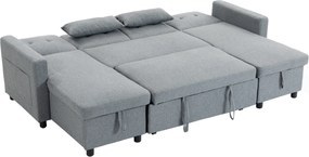 HOMCOM Narożnik z funkcją spania i pojemnikiem na pościel U-kształtny 4-osobowa sofa z szezlongiem, regulowane oparcie, tkanina o wyglądzie lnu | Aosom PL
