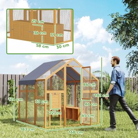 PawHut Kurnik 3,07 m² Wybieg drewniany z wodoodporną osłoną, zamkiem bezpieczeństwa, dla 6-8 kur 1,7 x 1,8 x 1,8 m | Aosom PL