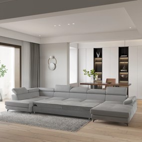 Masseno Narożnik MONTIVA z funkcją spania i pojemnikiem na pościel Narozniki U, Rozkładana sofa - Jasnoszary, MONOLITH 84