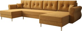 Rozkładana sofa narożna w kształcie U SILVIANO 300x140 cm, musztardowa + 2 poduszki GRATIS