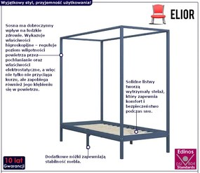 Szare pojedyncze łóżko z baldachimem 100x200cm - Calma