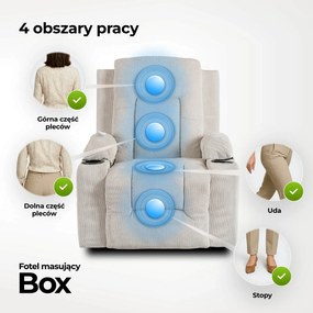 Fotel Masujący BOX 2 Rozkładany z Podnóżkiem Kremowy Nowoczesny