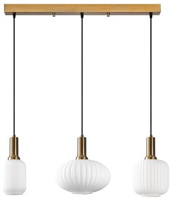Lampa wisząca metalowa - Złota i biała - 3 klosze dł. 87 x wys. 130 cm - OSKA