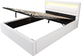 Łóżko ze schowkiem z diodą LED 140x200cm - z imitacji skóry - Białe