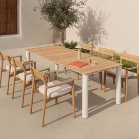 Zestaw Stołowy Prostokątny 220x100 Cm Z Aluminium I Drewna Tekowego Sirka Oraz 6 Krzeseł Ogrodowych Z Podłokietnikami Z Drewna S - Sklum