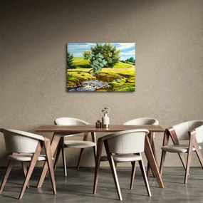 Obraz - rzeka między łąkami, obraz olejny (70x50 cm)