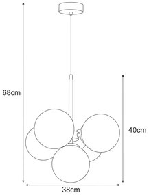 Biała lampa sufitowa z 5 szklanymi kloszami - A689-Zera