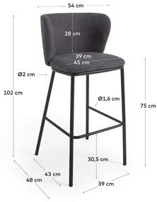 Ciemnoszary hoker zestaw 102 cm Ciselia – Kave Home