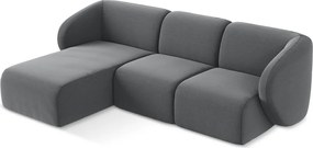 Szary aksamitny narożnik (lewostronny/z szezlongiem) Lani – Makamii