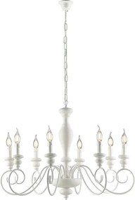 Żyrandol Cascina z drewna i lakierowanego na biało żelaza, postarzany, 8 świateł, 121 Ø82 BL265-8-BCO