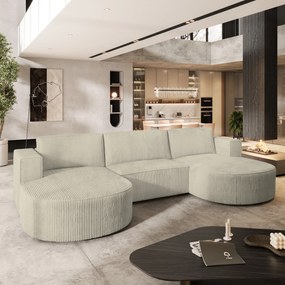 Masseno Narożnik VEZZO z funkcją spania i pojemnikiem na pościel Narozniki U, Rozkładana sofa - Kremowy, POSO 100