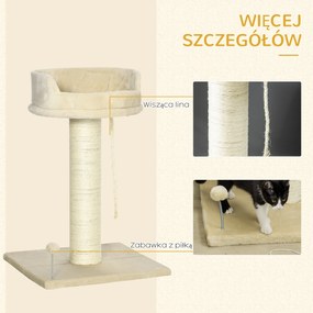 PawHut Drapak Leżanka dla Kota Zabawka Beżowy Komfortowy i Rozrywkowy 55x55x83cm | Aosom PL