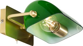 Klasyczna lampa ścienna notariusza mosiądz ze szklanym zielonym - Banker