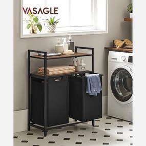 Vasagle Kosz na bieliznę z 2 półkami BERGEN, 2x46l, czarna/brązowa