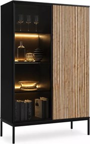 Witryna Shark 104x166 cm LED push to open MDF szkło hartowane stal kaszmir, czarny/dąb wotan