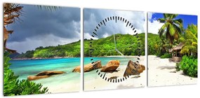 Obraz - Seszele, Takamaka beach (z zegarem) (90x30 cm)