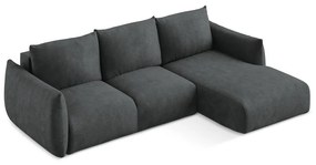 Ciemnoszary rozkładany narożnik z tkaniny szenilowej (prawostronny/z szezlongiem) Leila – Makamii