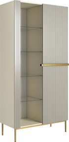 Witryna Nicole 100 cm z ryflowanym frontem - kaszmir / złote nóżki