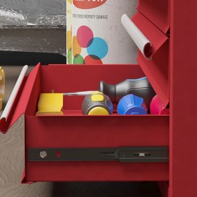 DURHAND Skrzynka narzędziowa z 4 szufladami, górny schowek, stalowe zamki, uchwyt, 51x22x39,5 cm, Czerwona