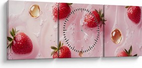 Obraz - Truskawki w bąbelkach (z zegarem) (90x30 cm)