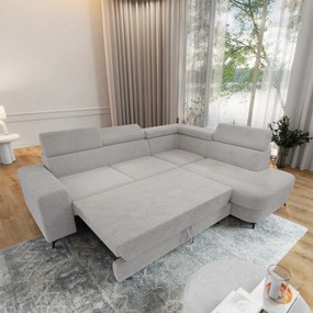 Masseno Narożnik ALVORO z funkcją spania i pojemnikiem na pościel Narozniki L, Rozkładana sofa - Jasnoszary, QUELLE 83