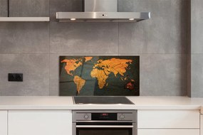 Panel szklany do Kuchni Ekskluzywna Złota Mapa Świata
