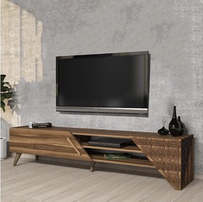 Elegancka szafka pod telewizor – 180 cm x 37 cm x 40 cm – orzech – płyta wiórowa pokryta melaminą