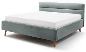 Jasnoniebieske tapicerowane łóżko dwuosobowe ze schowkiem i stelażem 160x200 cm Lotte – Meise Möbel