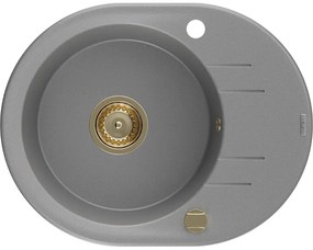 Mexen Kevin zlewozmywak granitowy 1-komorowy z ociekaczem 586 x 458 mm, szary, syfon złoty - 6517581005-71-G